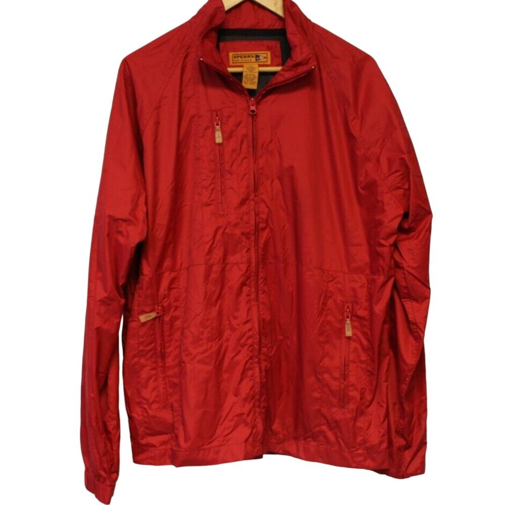 Sperry Top Sider Windbreaker Men’s Medium Red Full Zip Water Resistant Jacket
